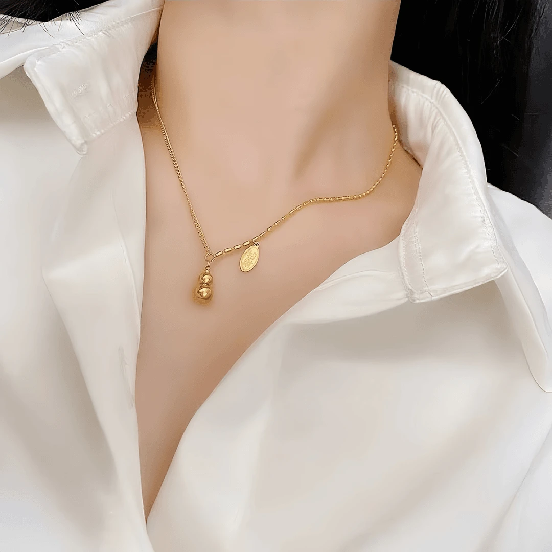 铜合金吊坠 钛钢项链 好运招财葫芦吊坠不掉色项链女国潮气气质轻