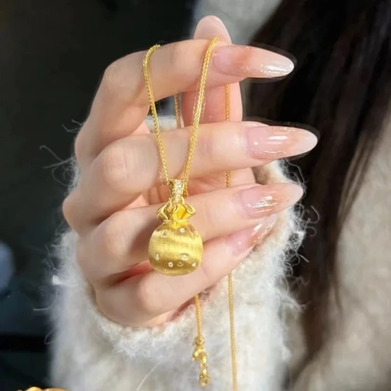 铜合金项链 新中式国潮拉丝钱袋子项链女轻奢精美气质百搭礼盒装