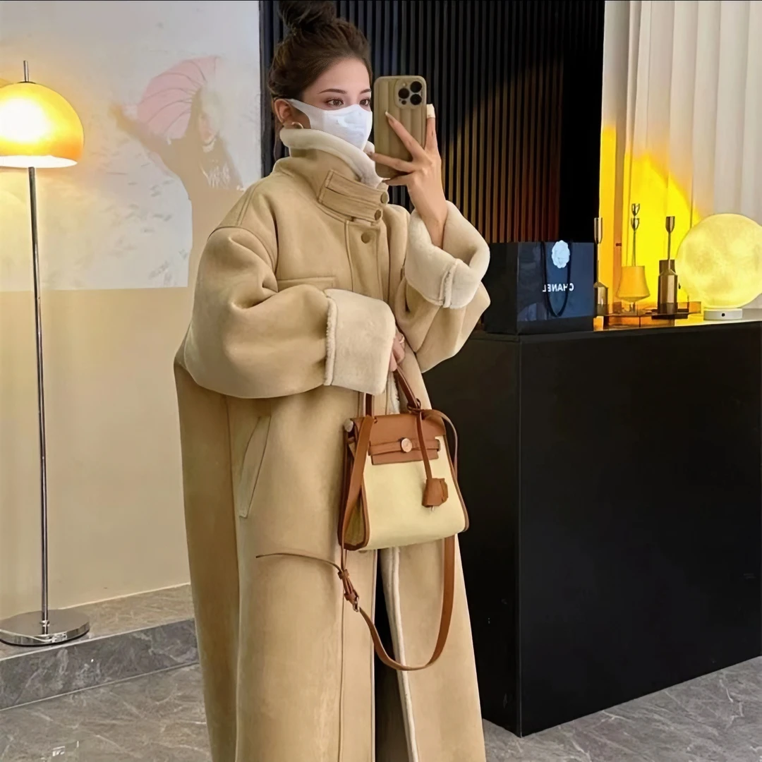 【韩国小镇】(加绒加厚)秋冬长款保暖外套大衣#9998