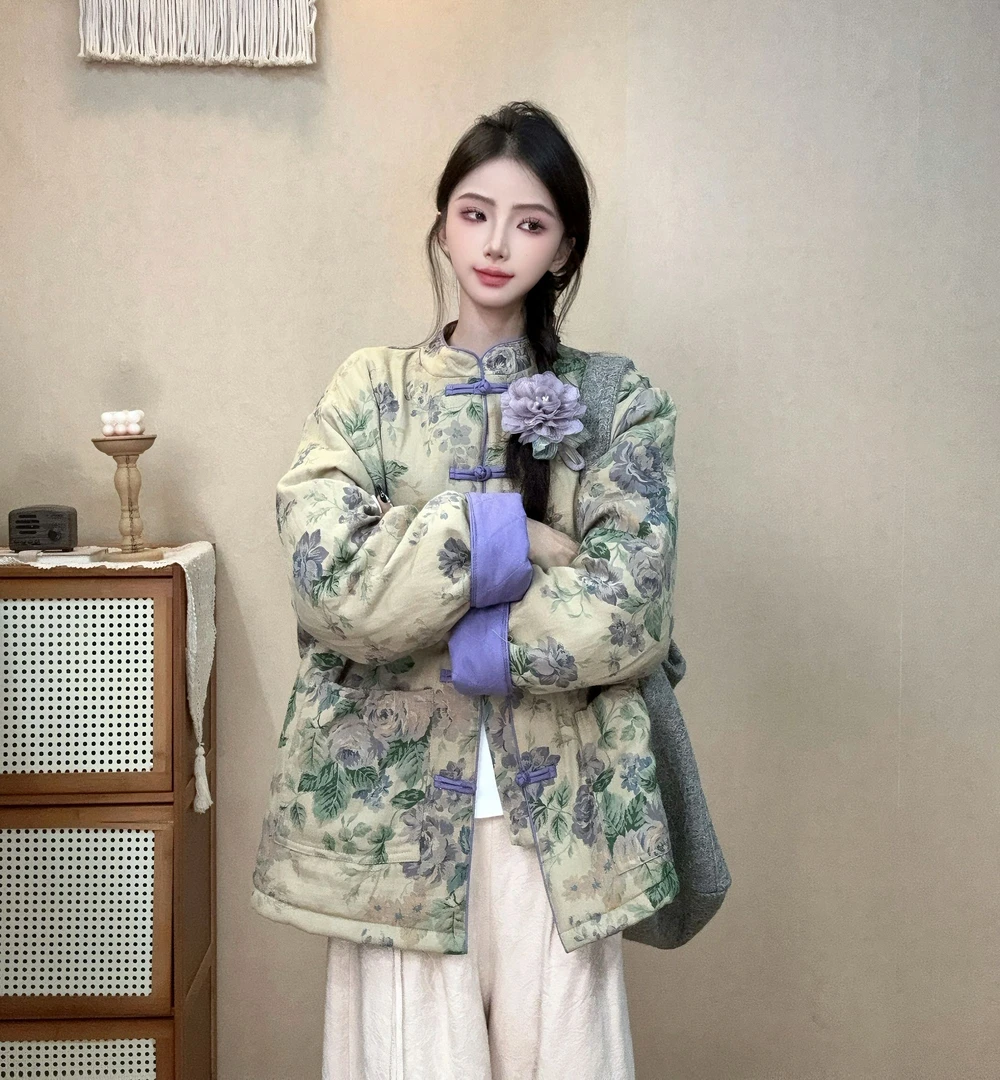 艺润家【合集】新中式国风棉衣复古印花圆领保暖棉袄棉服宽松百搭
