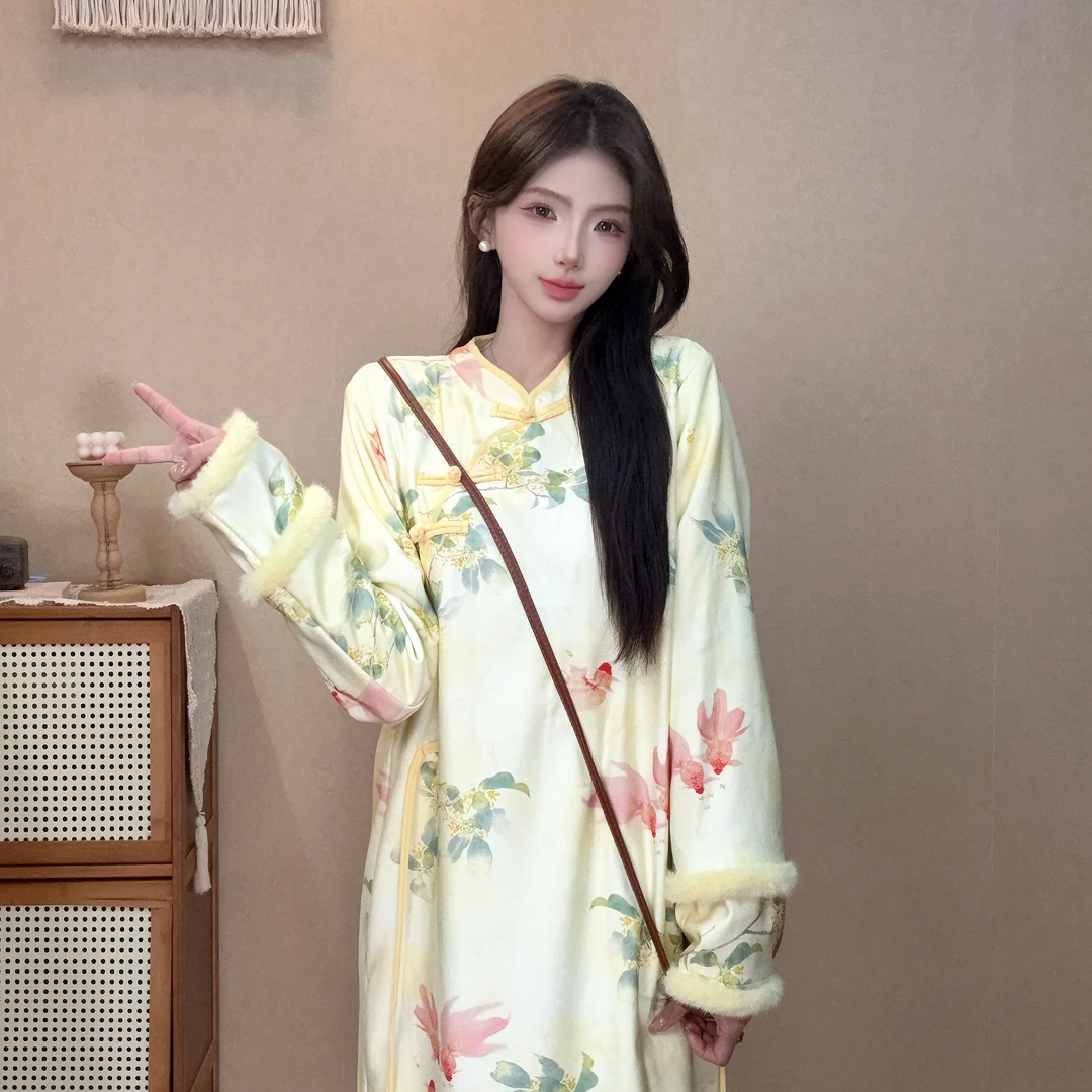 艺润家【小锦鲤】国风女装连衣裙长袖新中式宽松连衣裙春季复古