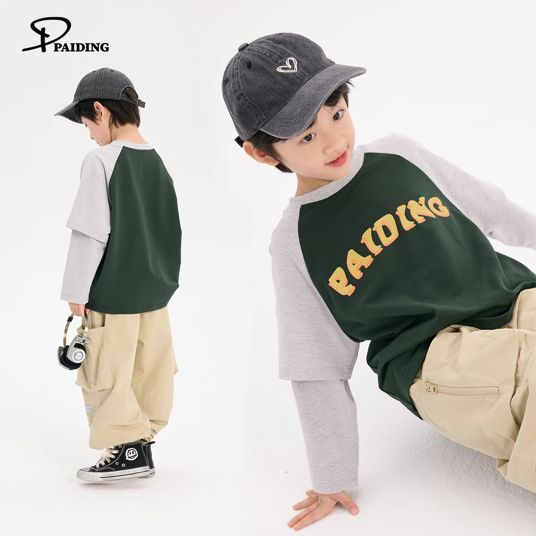 派町春秋装儿童韩版中大童假两件设计休闲套头长袖T恤WPD1020-WPP