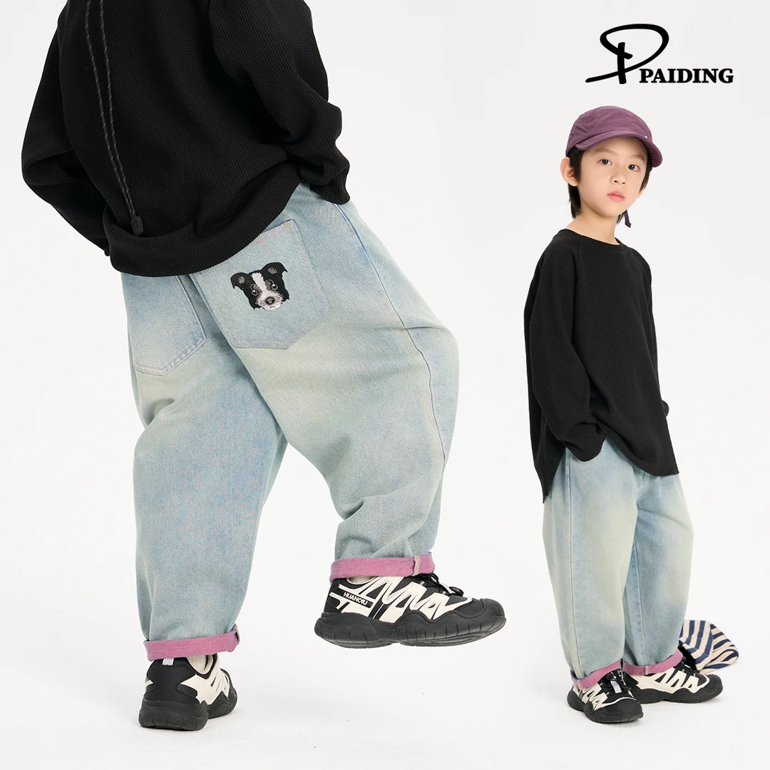 派町春秋装儿童韩版中大童卡通小狗刺绣水洗牛仔裤WPD3018-WPP