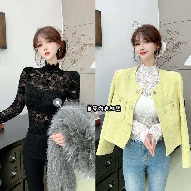 《缪斯女神》二合一立领轻熟蕾丝上衣 （衣长48）（#8351）