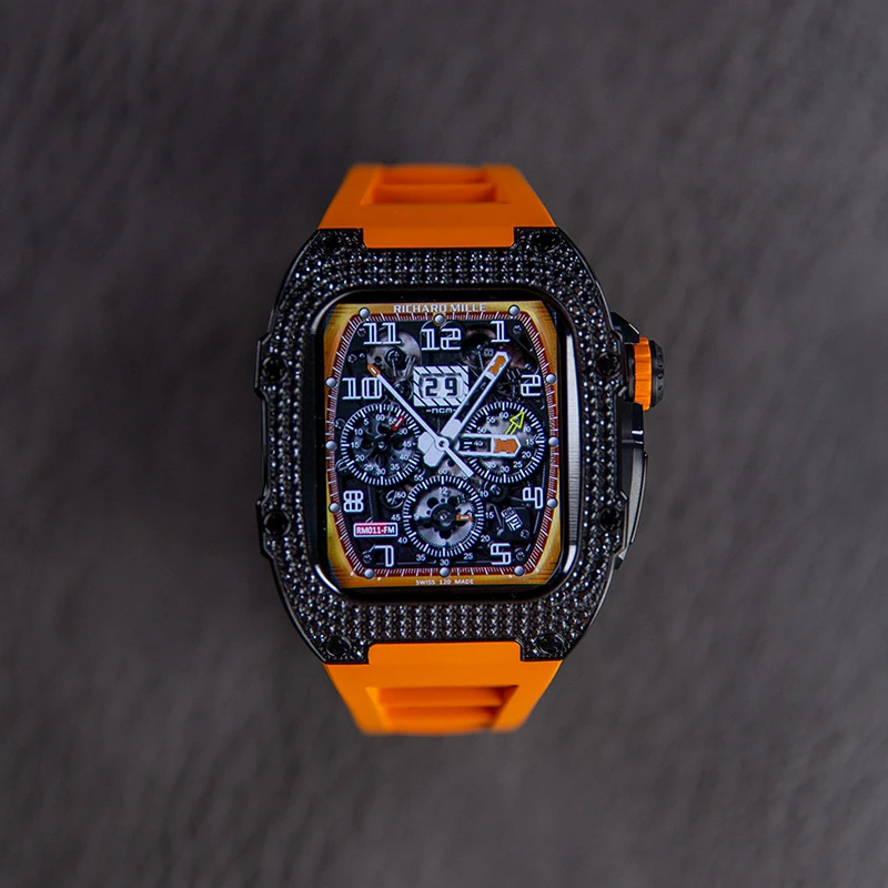 本亦优品iwatch8手表改装理查德不锈钢保护壳AppleWatch7表带镶钻