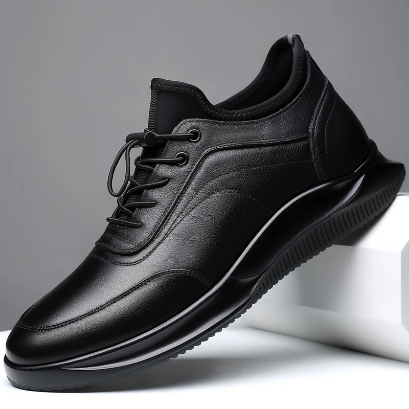 2025秋季新款鞋子男士皮鞋百搭爆款软底休闲鞋商务真皮增高6CM鞋