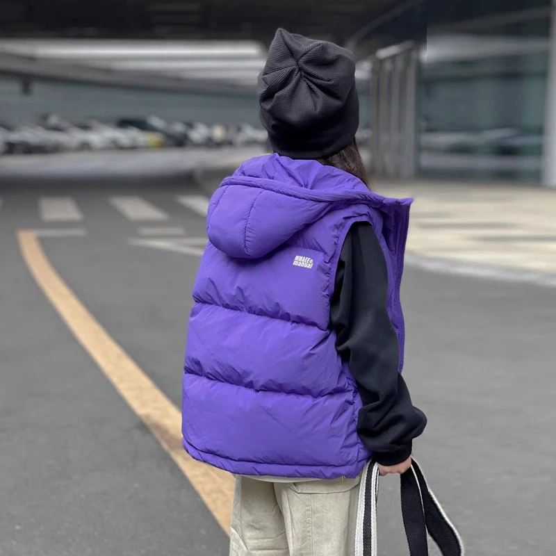 韩国童装儿童羽绒马甲2023秋冬新款背心外穿男童女童连帽加厚坎肩