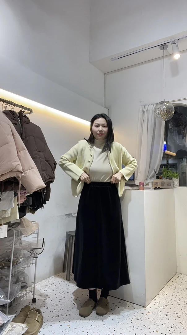 加绒中高腰显瘦丝绒A裙7939