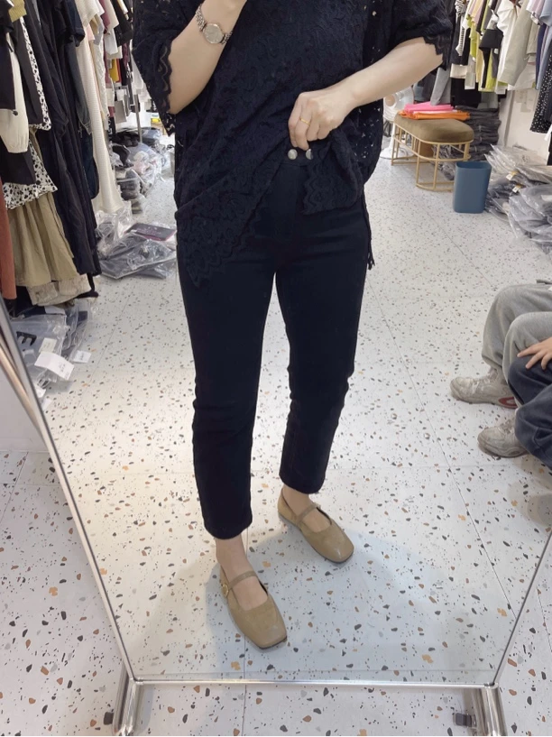简约中高腰超弹力显瘦直筒烟管裤6962