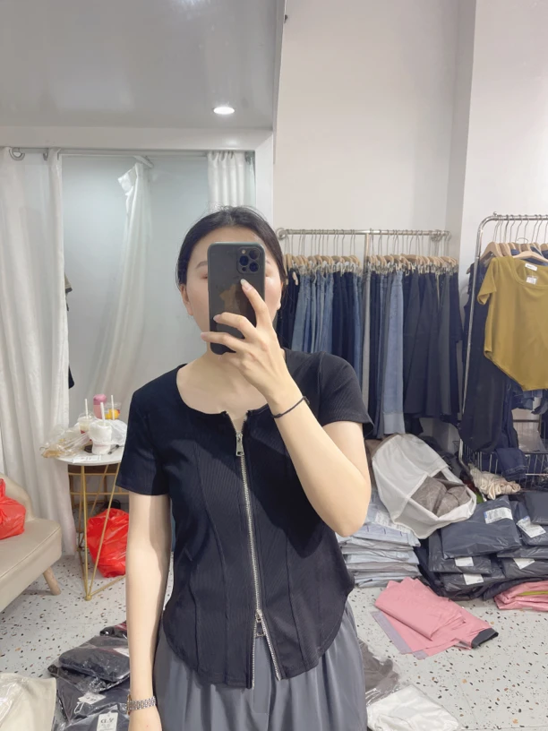 双头拉链螺纹竖条衣8037