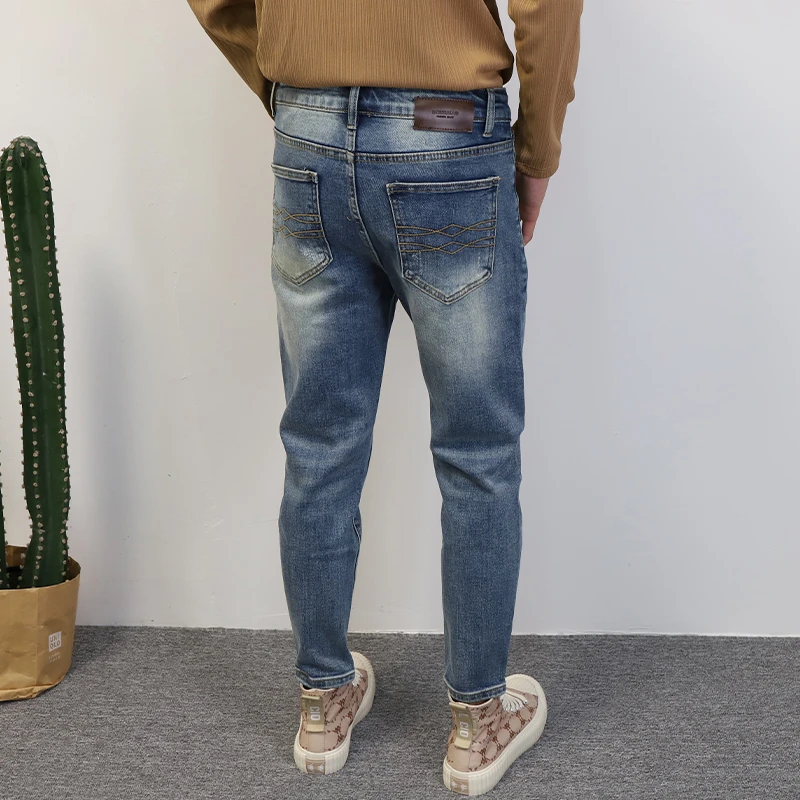 九分牛仔裤男修身小脚裤子2025春季品质男款抓痕破洞韩版潮流时尚