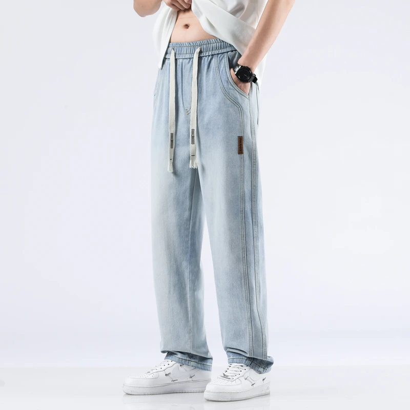 直筒宽松薄款男士牛仔裤2024年夏季阔腿高街百搭大码休闲牛仔长裤