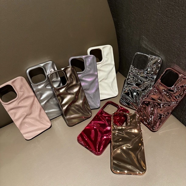 纯色褶皱苹果手机壳适用iPhone15ProMax防摔简约设计12-16