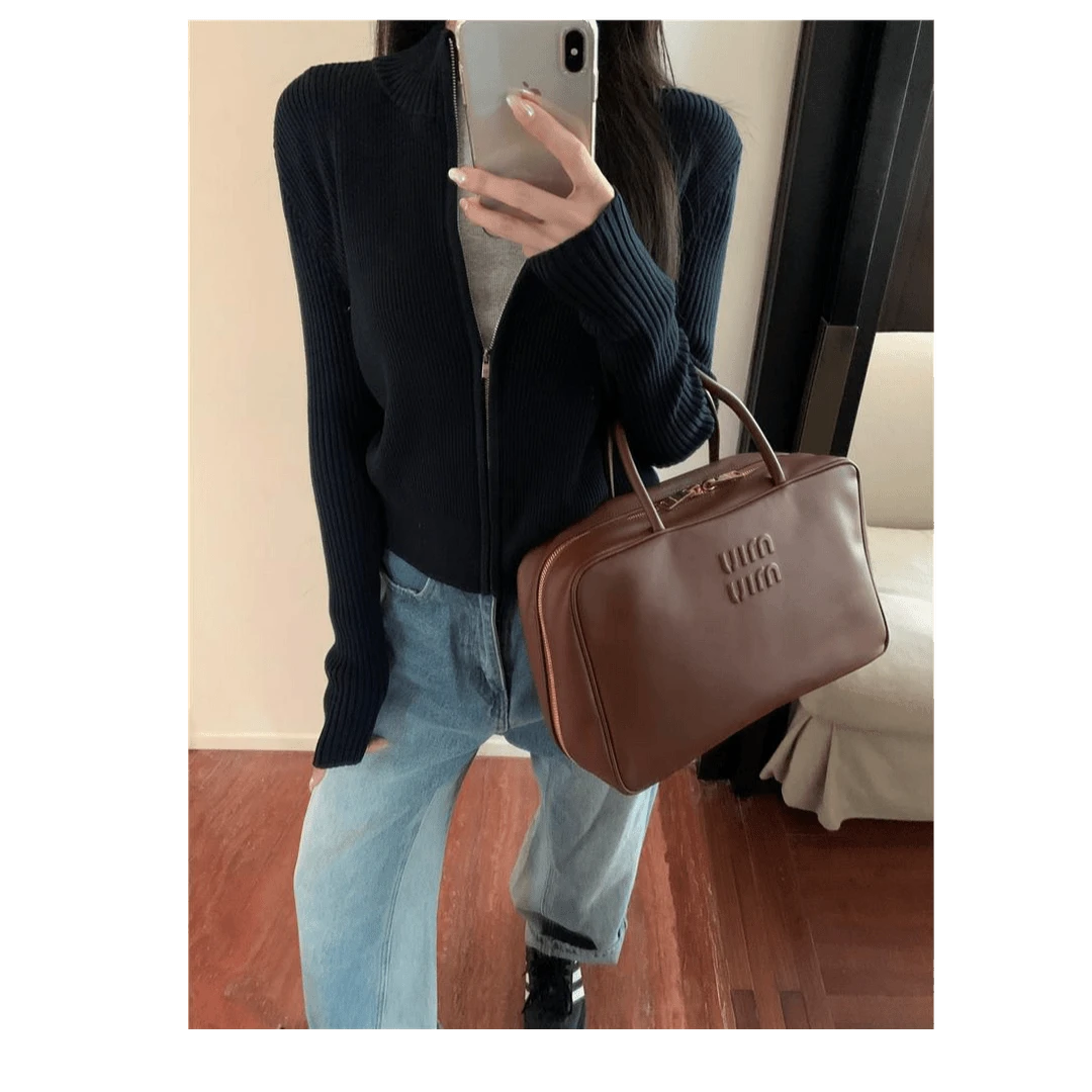 早秋休闲拉链长袖针织衫毛衣外套修身时尚百搭潮流ins开衫秋季女