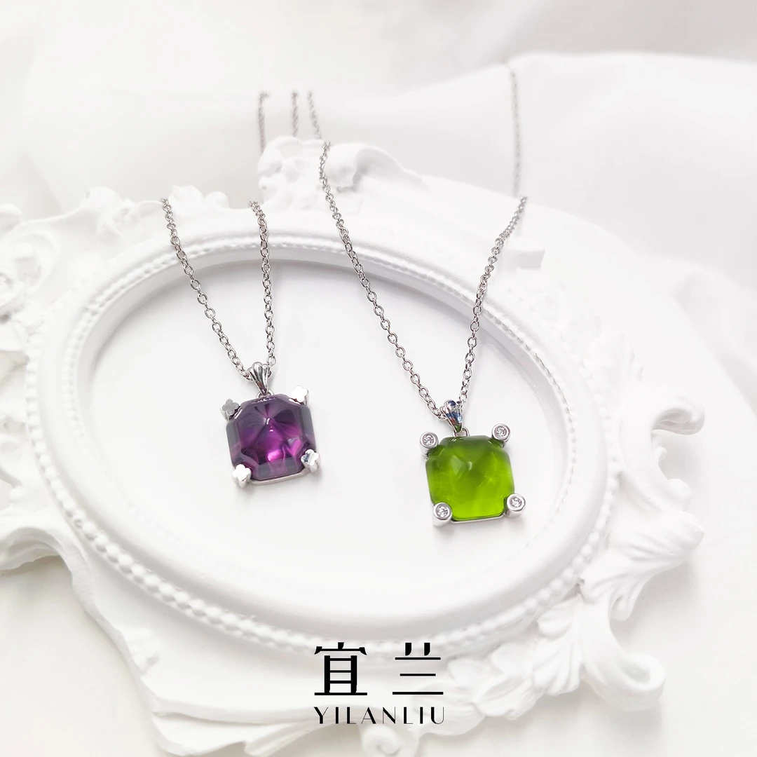 链子925银合成锆石 宜兰珠宝糖塔紫绿项链925银原创小众高级礼物