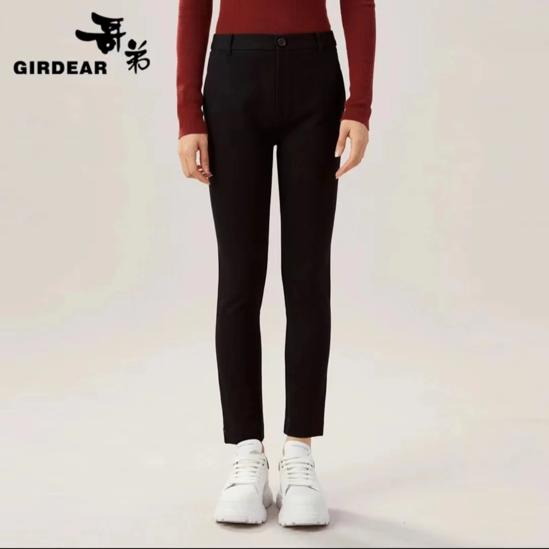 哥弟新款女装百搭减龄时髦中腰修身纯色显瘦九分小黑裤1100389