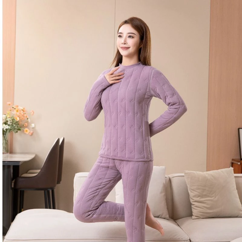 加绒加厚贴身高领保暖套装冬季家居服外穿超厚保暖衣内衣打底秋冬
