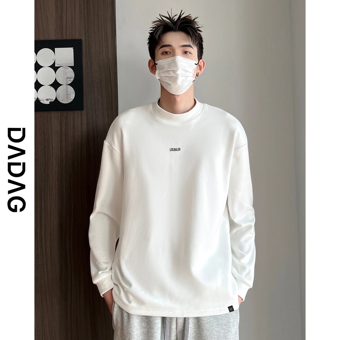 日系简约高级感套头德绒打底男秋冬潮流韩版百搭内搭打底衫上衣