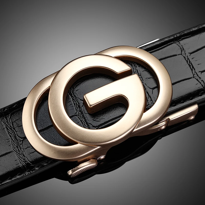 男士奢华鳄鱼纹真皮自动扣皮带成人高档裤腰带休闲商务时尚牛皮