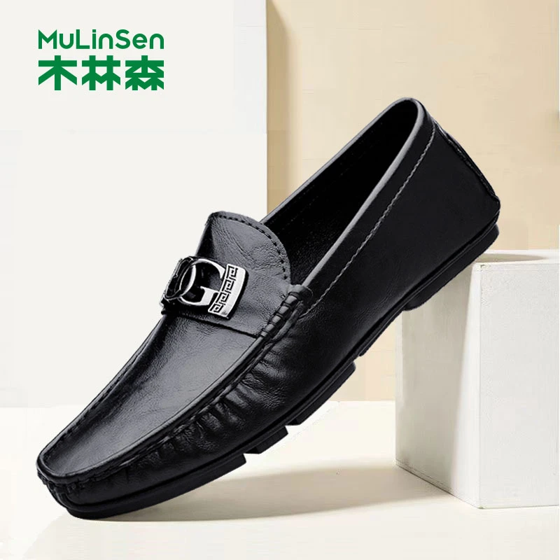 木林森休闲男鞋一脚蹬夏季新款男士豆豆鞋软皮软底透气百搭驾车鞋