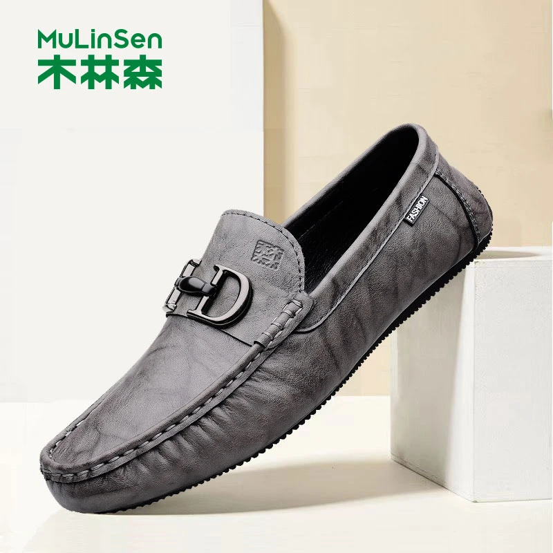 木林森男鞋2024夏季新款一脚蹬男士时尚百搭软底豆豆鞋透气驾车鞋