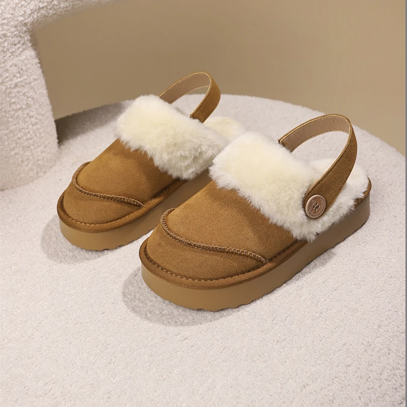 真皮包头毛毛拖保暖防滑时尚雪地靴栗/棕货号a-1