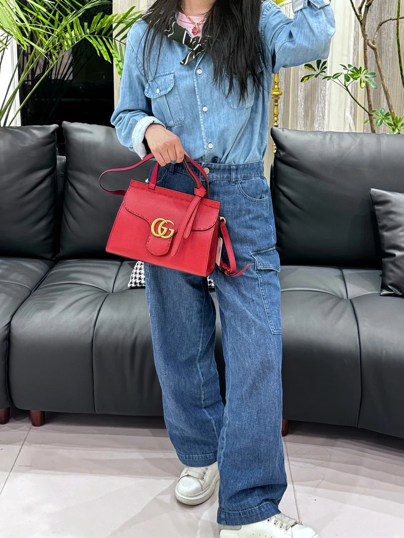 99新  Gucci 马蒙系列流苏手提包 红色/公价 13800/313