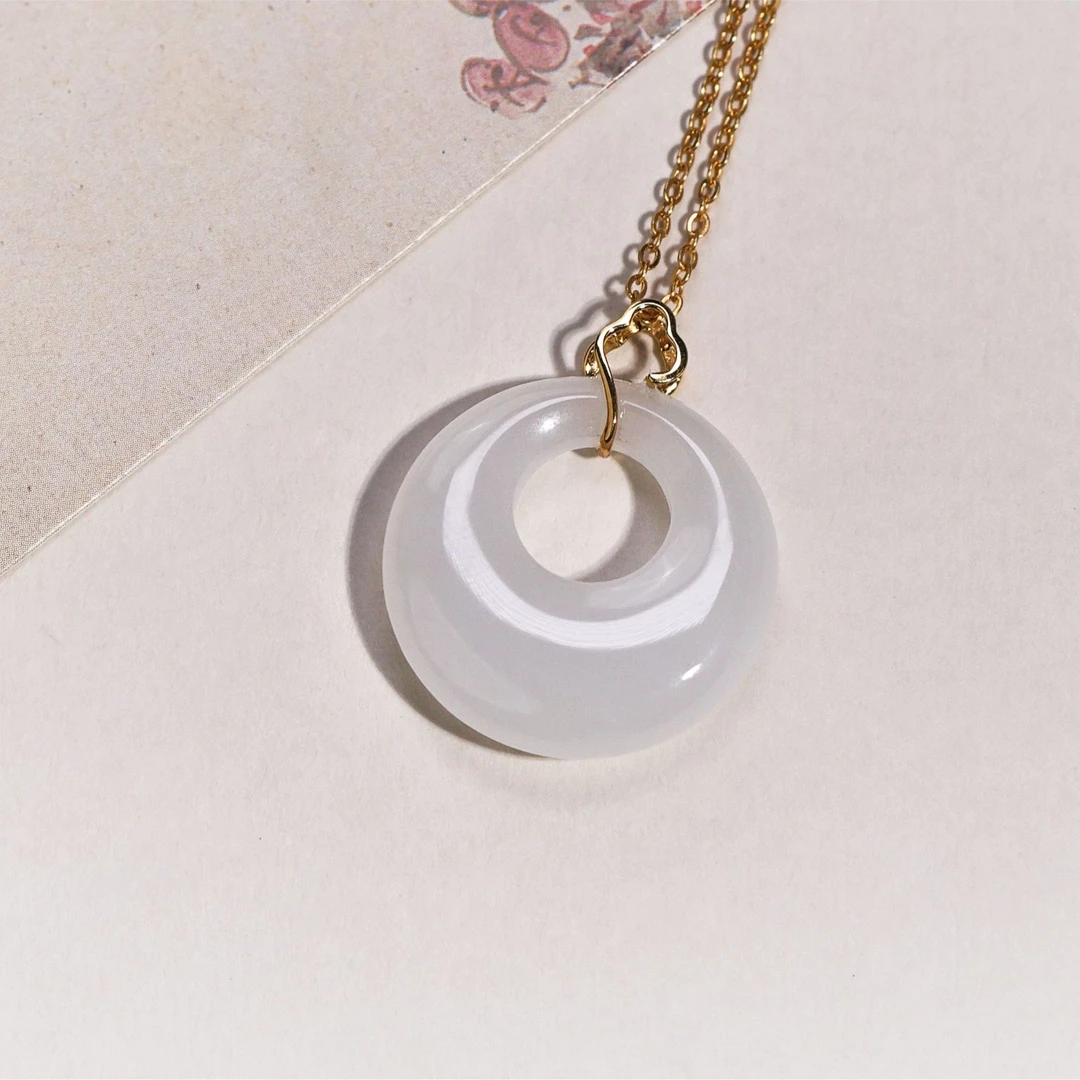 仙玉恒【天然和田玉】18K金镶嵌白玉平安公主扣吊坠女士百搭时尚款