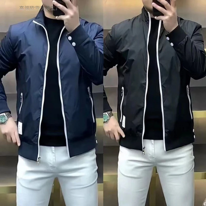 高端男士春秋立领夹克外套时尚简约百搭商务高级感舒适修身帅上衣