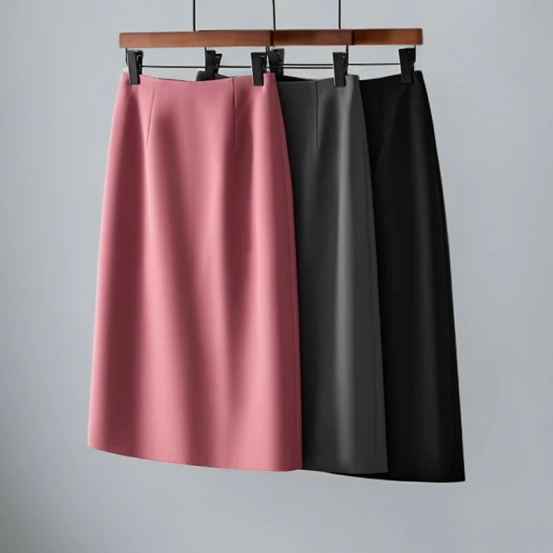(西装料)半身裙女春秋高腰A字版显瘦遮肉中长款包臀百搭一步裙