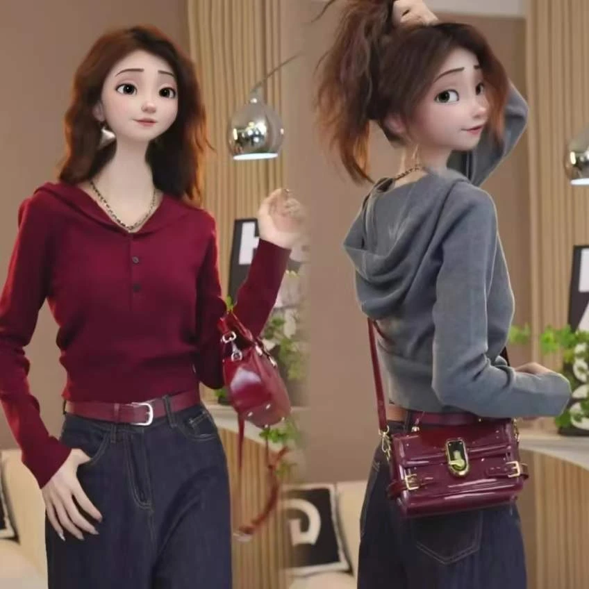 连帽针织衫女短款毛衣2025新款秋季韩版宽松高级感小个子上衣外套