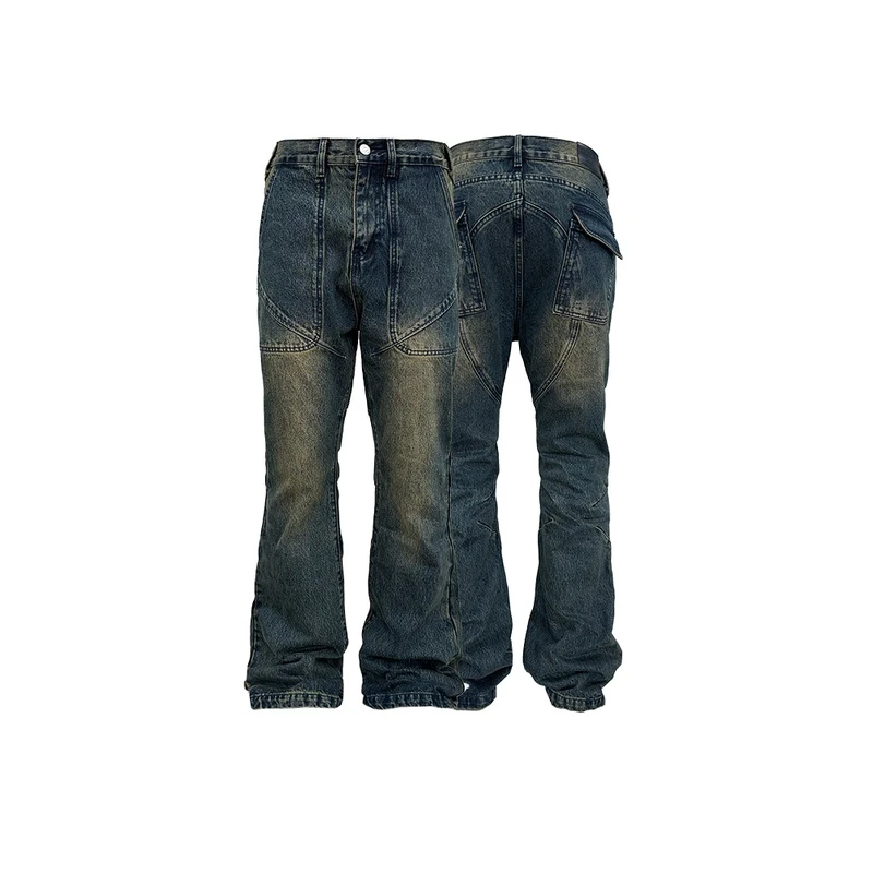 RUSURE 重水洗泥浆色微喇直筒牛仔裤美式宽松显瘦长裤子cleanfit