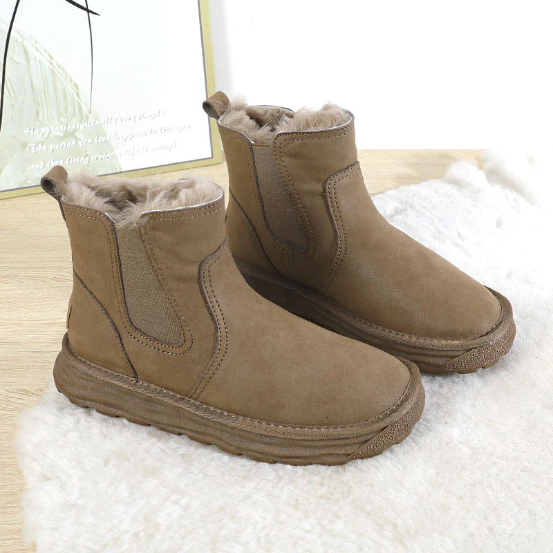 KS切尔西全羊毛内里雪地靴男款冬季新款皮毛一体加绒加厚保暖棉鞋