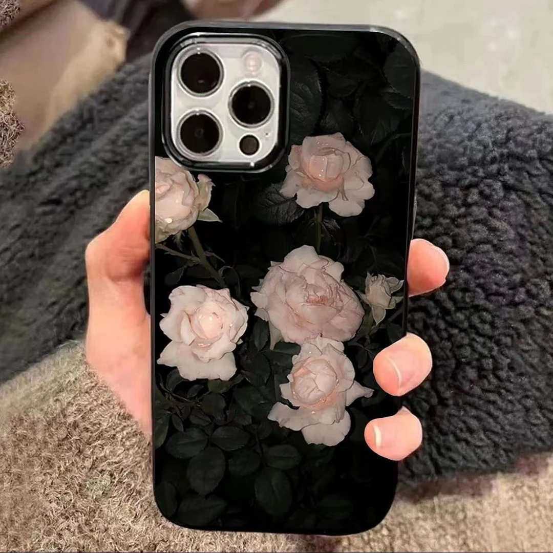 冷淡风粉玫瑰适用iPhone15 14promax果冻手机壳11苹果13 12套xr软