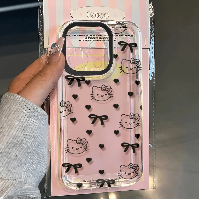 线条蝴蝶结KT猫适用苹果16 15手机壳iPhone13promax防摔14 12女软