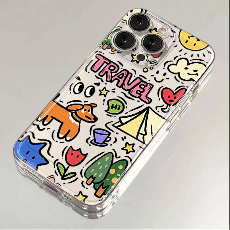 创意涂鸦小狗适用苹果iPhone15/14promax手机壳13软胶12透明8/7xs