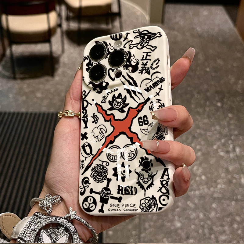 海贼王图标适用iphone15苹果手机壳14promax褶皱13pro全包12/11/8