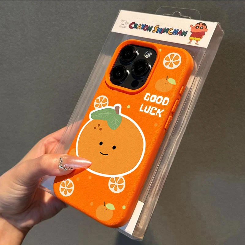 可爱橘子适用苹果16p/15手机壳iPhone14promax13荔枝纹12软11防摔
