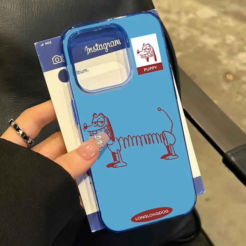 蓝底弹簧小狗适用iphone15 14promax苹果11手机壳13软胶12防摔8xr