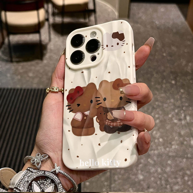 可爱kitty适用iphone16/15苹果12褶皱手机壳14promax防摔13/11潮