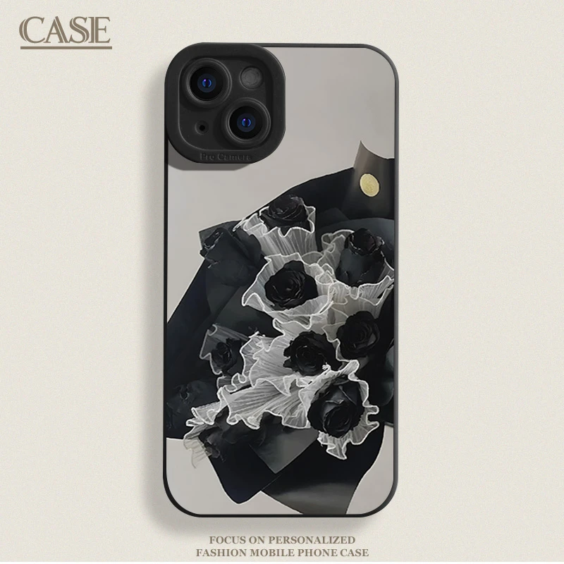 黑玫瑰iPhone15ProMax手机壳14苹果13软硅胶12全包78p男女11xs/xr