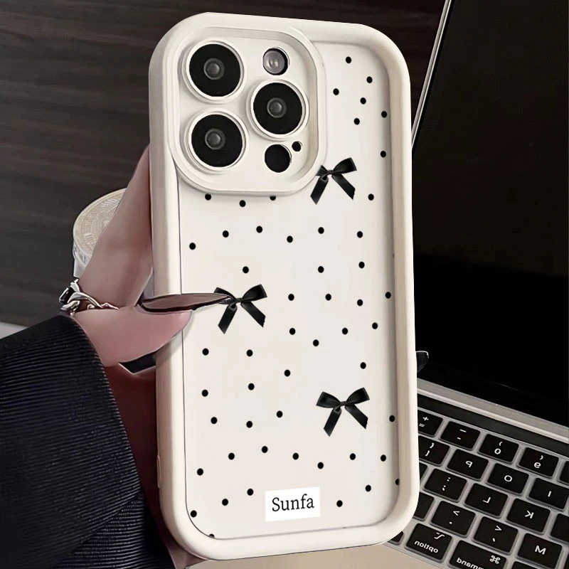 波点蝴蝶结苹果15手机壳iPhone14promax软硅胶13全包12防摔11 X