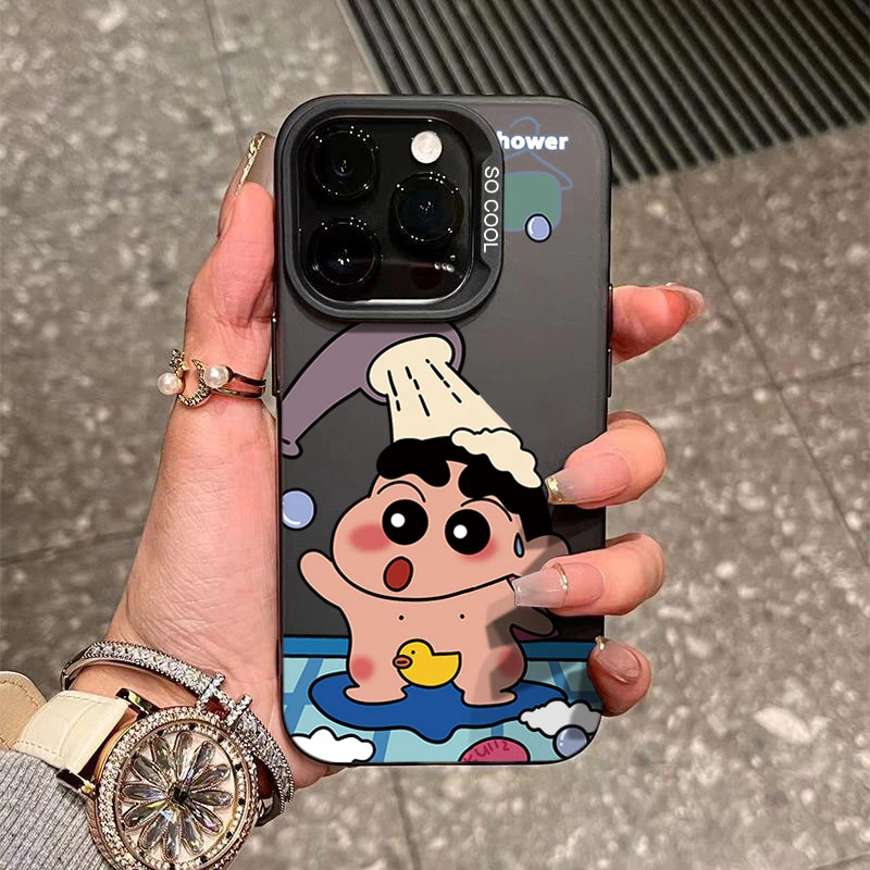 洗澡小新适用苹果16/15手机壳iphone14Promax磨砂13软胶12防摔11x