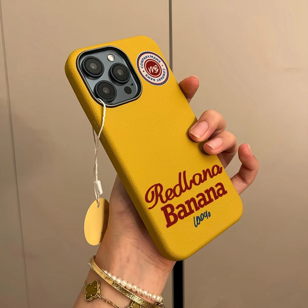 秋冬banana英文皮纹适用苹果16手机壳iPhone15金属框1413防摔12