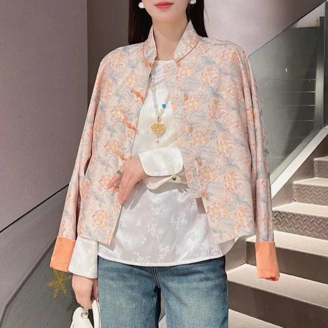 《国风定制》《凤穿牡丹》时尚国风中式设计感宽松长袖立领薄外套7357