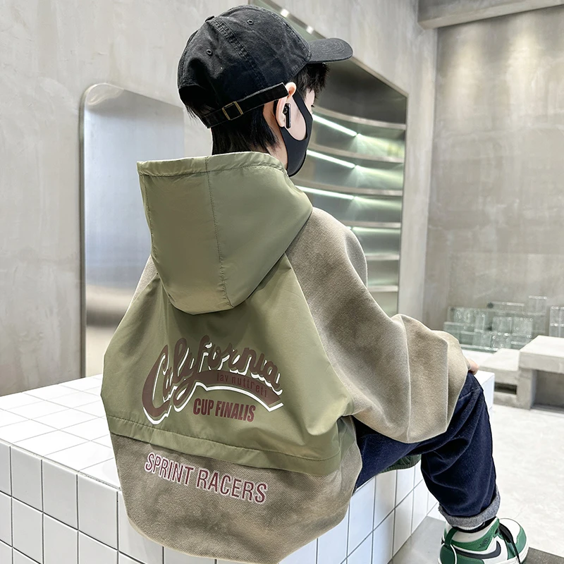 男童卫衣6-12岁潮款春秋款2025帅气大童男孩秋季连帽休闲上衣服潮