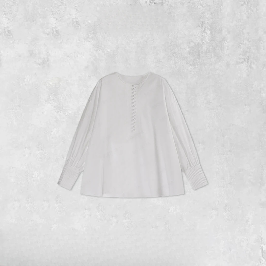 【月下听风】24年冬季新款新中式穿搭袖口打条紧致包扣圆领衬衫