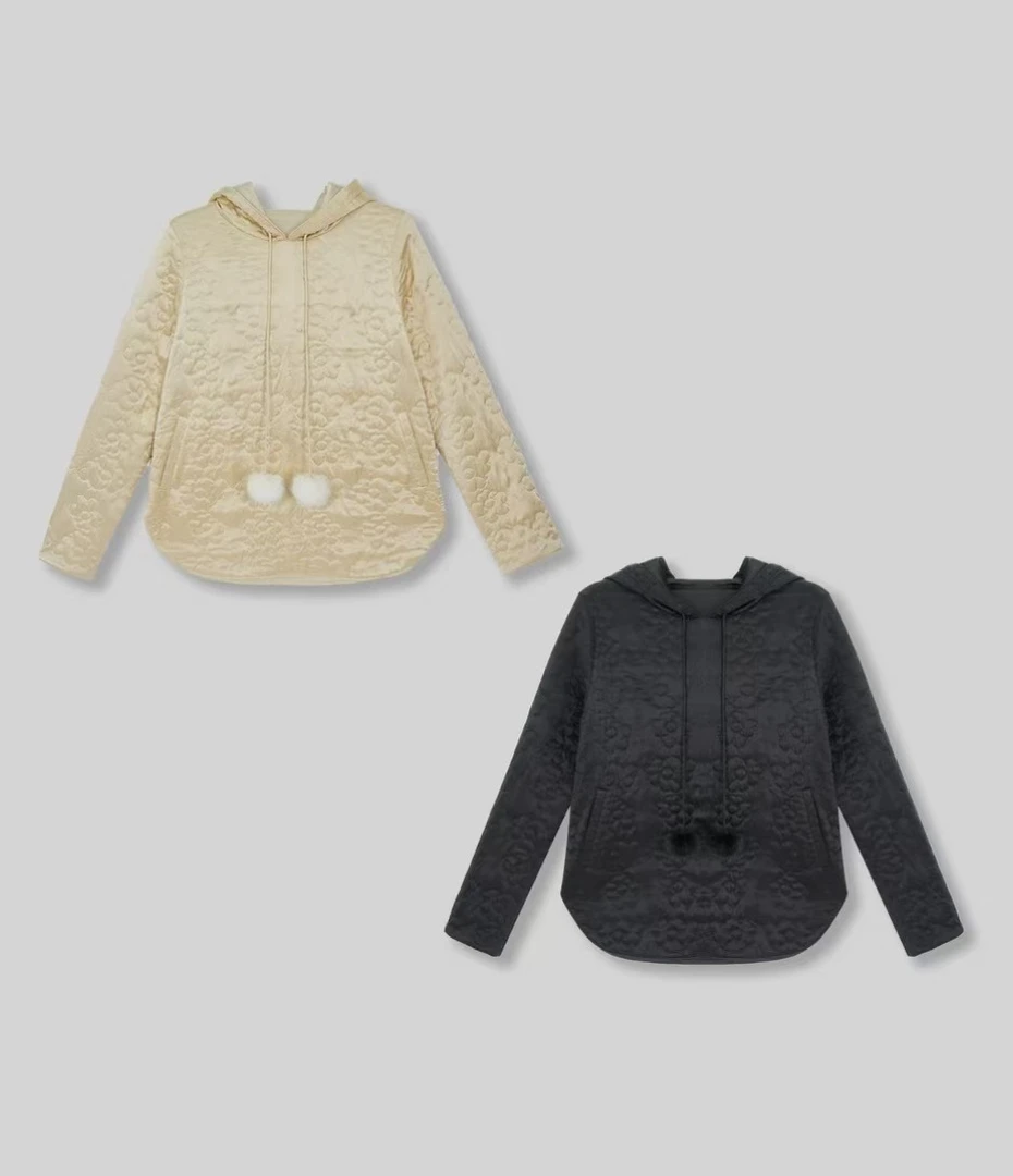 【穿搭伴侣 花有意】24冬季新款中式桑蚕丝小花刺绣连帽长袖上衣女