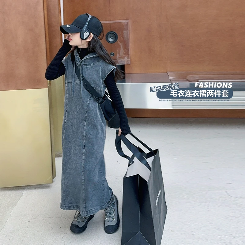 儿童女装2024新款秋装牛仔连衣裙长袖女童春秋季裙子洋气女孩衣服