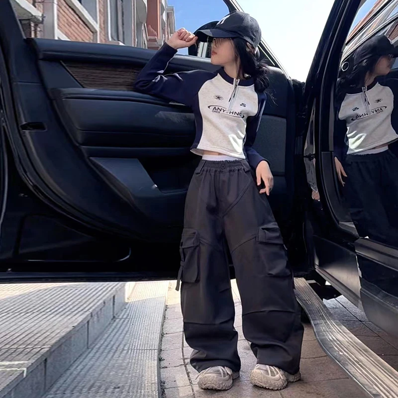 【影宝专属】女童休闲裤秋冬2024新款中大童宽松裤运动工装裤子加绒